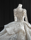 Luxurious Royal Court Long Sleeve Lace Beaded Princess Puffy Floor-Length Wedding Dress HZ1022