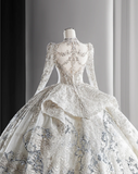 Luxurious Royal Court Long Sleeve Lace Beaded Princess Puffy Floor-Length Wedding Dress HZ1022