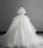 Flowing light satin white one-shoulder simple and elegant floor-length wedding dress HZ1022