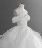 Flowing light satin white one-shoulder simple and elegant floor-length wedding dress HZ1022