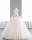 Cute Barbie light pink lace tulle waist bow A-line wedding dress HZ1022