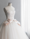 Cute Barbie light pink lace tulle waist bow A-line wedding dress HZ1022