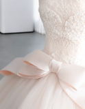 Cute Barbie light pink lace tulle waist bow A-line wedding dress HZ1022