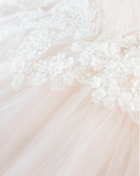Cute Barbie light pink lace tulle waist bow A-line wedding dress HZ1022