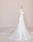 Elegant Temperament Strapless Mermaid Slim Fit Sequin Beaded White Wedding Dress HZ1022