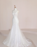 Elegant Temperament Strapless Mermaid Slim Fit Sequin Beaded White Wedding Dress HZ1022