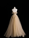 Gold Glitter Strapless Sequined A-Line Tulle Floor-Length Wedding Dress HZ1022