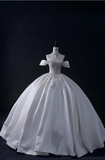 Gentle One Shoulder Satin Beaded Back Bow A-Line Wedding Dress HZ1022
