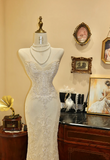 Sweetheart Neck Off-the-shoulder Vintage White Mermaid Lace Wedding Dress HZ1022