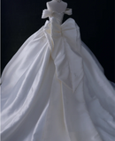 Gentle One Shoulder Satin Beaded Back Bow A-Line Wedding Dress HZ1022