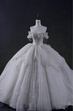 Fairy-like and elegant one-shoulder waist-hugging tulle beaded floor-length flowing wedding dress HZ1022