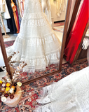 Retro tube top lace cake fishtail wedding dress with small train HZ1022