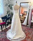 Vintage lace high collar off-shoulder waist white wedding dress HZ1022