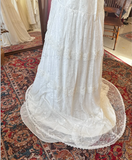 Vintage lace high collar off-shoulder waist white wedding dress HZ1022