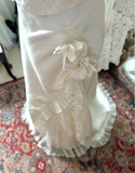 Vintage zipper sling beaded wave organza high slit small train satin wedding dress HZ1022