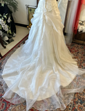 Elegant White Sweetheart Neck Tulle Wedding Dress with Train HZ1022