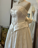 Vintage Strapless Heavy Beaded Cream Floor-Length Wedding Dress HZ1022