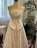 Vintage Strapless Heavy Beaded Cream Floor-Length Wedding Dress HZ1022