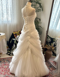 Vintage White Tube Top Embroidered Cloud Tulle Floor-Length Wedding Dress HZ1022