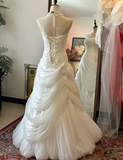 Vintage White Tube Top Embroidered Cloud Tulle Floor-Length Wedding Dress HZ1022