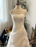 Vintage White Tube Top Embroidered Cloud Tulle Floor-Length Wedding Dress HZ1022