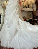 Vintage White Tube Top Embroidered Cloud Tulle Floor-Length Wedding Dress HZ1022