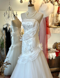 Simple and Elegant Beaded Strapless Satin Tulle Wedding Dress HZ1022