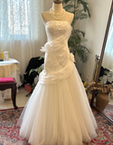 Simple and Elegant Beaded Strapless Satin Tulle Wedding Dress HZ1022