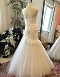Simple and Elegant Beaded Strapless Satin Tulle Wedding Dress HZ1022