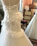 Simple and Elegant Beaded Strapless Satin Tulle Wedding Dress HZ1022