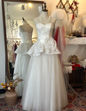 Elegant sweetheart neckline lace and tulle patchwork waist-length A-line wedding dress HZ1022