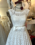 French lace round neck bow waist A-line elegant wedding dress HZ1022