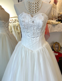Elegant and simple sweetheart neckline satin tulle splicing back tie floor-length wedding dress HZ1022