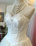 Elegant and simple sweetheart neckline satin tulle splicing back tie floor-length wedding dress HZ1022