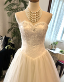 Elegant and simple sweetheart neckline satin tulle splicing back tie floor-length wedding dress HZ1022