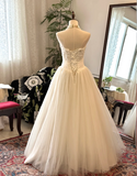 Elegant and simple sweetheart neckline satin tulle splicing back tie floor-length wedding dress HZ1022