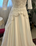 Retro Elegant One Shoulder Mid-Length Sleeve Lace Satin Wedding Dress with Train HZ1022