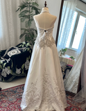 Vintage Halter Neck Silver Thread Beaded Satin Train Wedding Dress HZ1022
