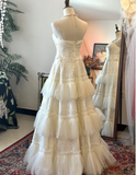 Retro Strapless Cake Skirt Layered Floor-Length Wedding Dress HZ1022