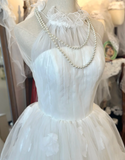 Elegant Halter Neck Floral Tulle A-Line Floor-Length Wedding Dress HZ1022