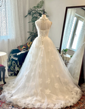 Elegant Halter Neck Floral Tulle A-Line Floor-Length Wedding Dress HZ1022