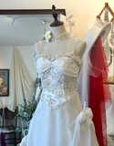 Elegant Camellia White Strap Sequined Floor-Length Wedding Dress HZ1022
