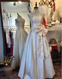 French style elegant sweetheart neckline pink waist bow tie floor-length satin wedding dress HZ1022