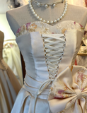 French style elegant sweetheart neckline pink waist bow tie floor-length satin wedding dress HZ1022