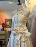 French style elegant sweetheart neckline pink waist bow tie floor-length satin wedding dress HZ1022
