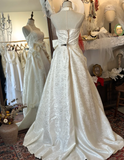 White Elegant Halter Neck Dark Pattern 3D Flower Satin Wedding Dress HZ1022
