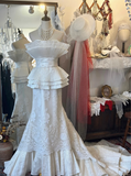 Design vase neck waist satin pleated beaded lace fishtail floor-length wedding dress HZ1022