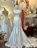 Dreamy Waltz Tie-Strap Herringbone Strapless Satin Train Wedding Dress HZ1022