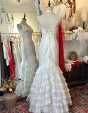 Elegant Mermaid Halter Neck Fitted Layered Tulle Floor-Length Wedding Dress HZ1022