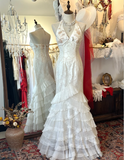 Elegant Mermaid Halter Neck Fitted Layered Tulle Floor-Length Wedding Dress HZ1022
